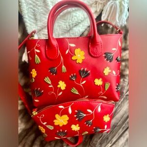 Portland leather satchel plus cosmetic case nwt